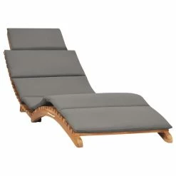 Cheap 🥰 Vida XL LLC VidaXL Solid Teak Wood Folding Sun Lounger With Dark Gray Cushion Outdoor 😍
