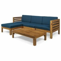 Discount ❤️ GDFStudio Alice Outdoor 5-Piece Acacia Wood Sofa Set, Teak, Dark Teal 😀