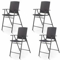 Coupon 🎉 Costway 4 PCS Folding Rattan Wicker Bar Stool Chair Indoor &Outdoor Furni Brown ❤️
