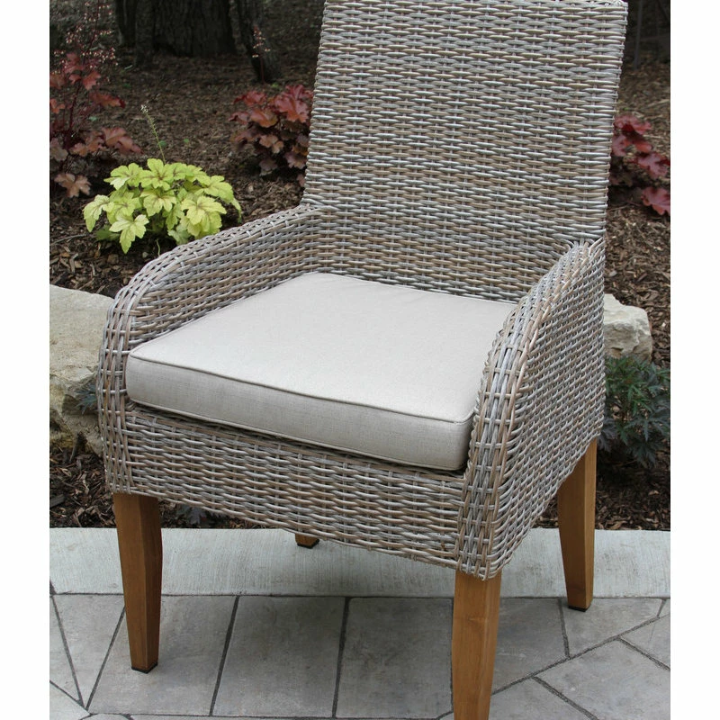 New 🤩 Outdoor Interiors 7-Piece Teak And Ash Gray Wicker Dining Set With Composite Top And Trestle Base 🧨 - Image 6