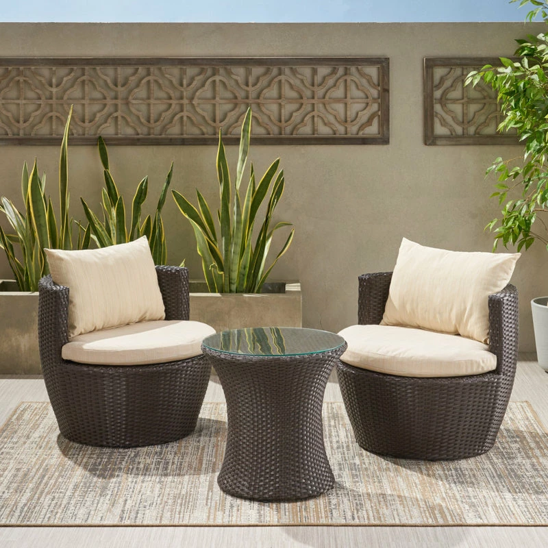 Flash Sale ❤️ GDFStudio Kyoto Outdoor 3-Piece Brown Wicker Chat Set 🧨 - Image 3