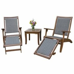 Cheapest 😀 Outdoor Interiors 3-Piece Eucalyptus And Wicker Lounger Set With Ottoman And Square Accent Table 😍