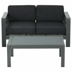 Best reviews of 👍 GDFStudio GDF Studio Cybele Doris Outdoor Aluminum Loveseat And Coffee Table Set, Gray/Dar 🎉