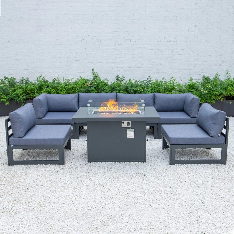 Deals โ LeisureMod Chelsea Outdoor 7-Piece Aluminum Conversation Set With Fire Pit Table, Blue ๐ - Image 4