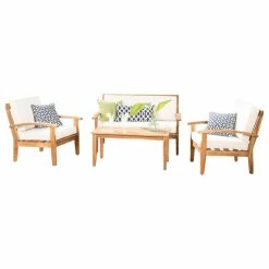Cheapest 👍 GDFStudio GDF Studio 4-Piece Peyton Acacia Wood Chat Set With Water Resistant Cushions, Be 🎁