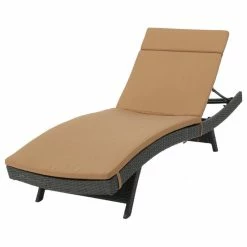 Flash Sale ❤️ GDFStudio GDF Studio Nassau Outdoor Gray Wicker Adjustable Chaise Lounge, Caramel Cushion ✔️
