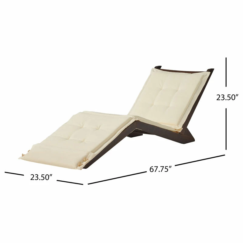 Best Sale ๐ GDFStudio GDF Studio Midori Mahogany Wood Folding Chaise Lounger Chair With Cream Cushion ๐ - Image 3