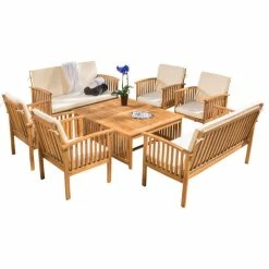 Best reviews of ✔️ GDFStudio Beckley Outdoor 8--Piece Wood Sofa Seating Set With Water Resistant Cushion ⭐