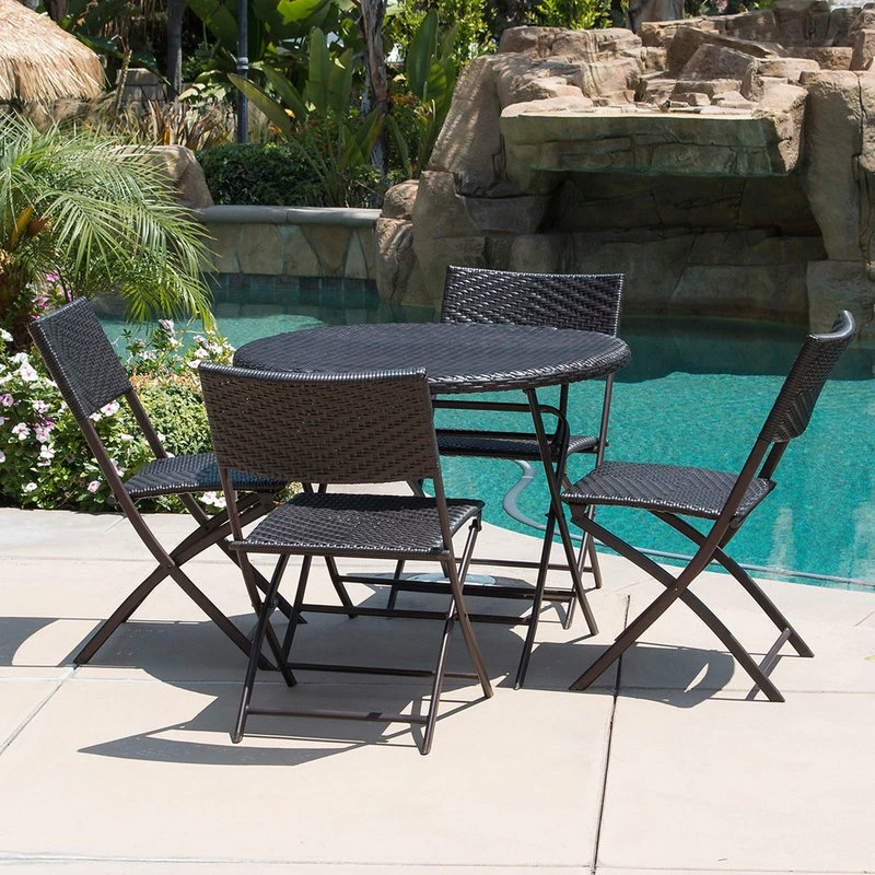 Flash Sale 🎉 Belleze Bistro Dining Rattan Wicker Outdoor Folding Table And Chairs, 5-Piece Set 👍 - Image 3