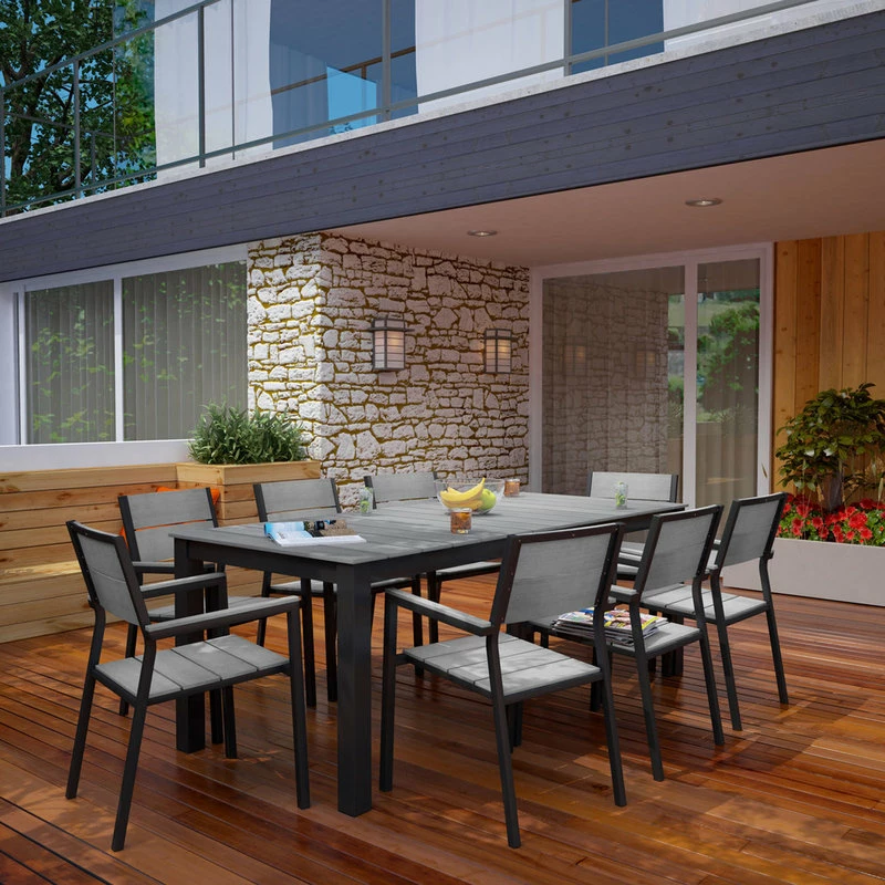 Best deal 🔔 LexMod Maine 9-Piece Outdoor Aluminum Dining Set, Brown Gray 💯 - Image 2