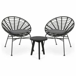 Discount 🎁 GDFStudio Mignon Outdoor 2 Seater Acacia Wood Chat Set, Gray, Dark Gray, Dark Gray Finish 👏