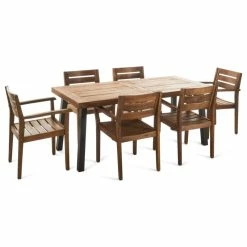 Budget ⌛ GDFStudio GDF Studio Avalon Outdoor 6-Seater Rectangular Acacia Wood Dining Set, Teak 😀