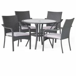 Cheapest ⌛ GDFStudio GDF Studio 5-Piece Kadelyn Outdoor Gray Wicker Dining Set ❤️
