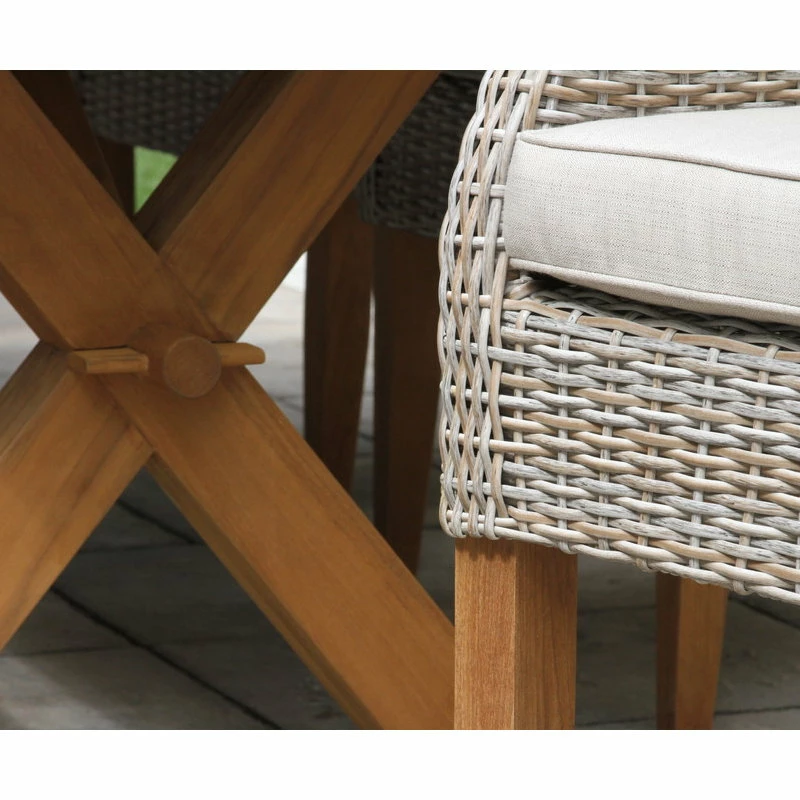 New 🤩 Outdoor Interiors 7-Piece Teak And Ash Gray Wicker Dining Set With Composite Top And Trestle Base 🧨 - Image 5