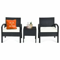 Top 10 🛒 Costway 3PCS Patio Rattan Furniture Set Table Chairs Set Cushioned Garden ⭐