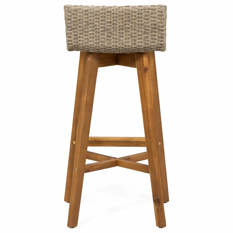 New 🎁 GDFStudio Jessie Outdoor Wood And Wicker Barstool, Set Of 4, Light Brown, Teak Finish 🔔 - Image 7