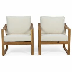 Coupon 😀 GDFStudio Jad Outdoor Acacia Club Chairs With Water Resistant Cushions, Set Of 2, Teak Fin 😉