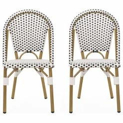 Top 10 🤩 GDFStudio Baylor Outdoor French Bistro Chair, Set Of 2, Black/White/Bamboo Print Finish 👍