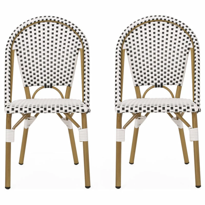 Top 10 🤩 GDFStudio Baylor Outdoor French Bistro Chair, Set Of 2, Black/White/Bamboo Print Finish 👍