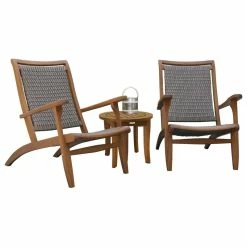 Best deal 😀 Outdoor Interiors 3-Piece Eucalyptus And Gray Wicker Lounge Set With Round Accent Table ✨