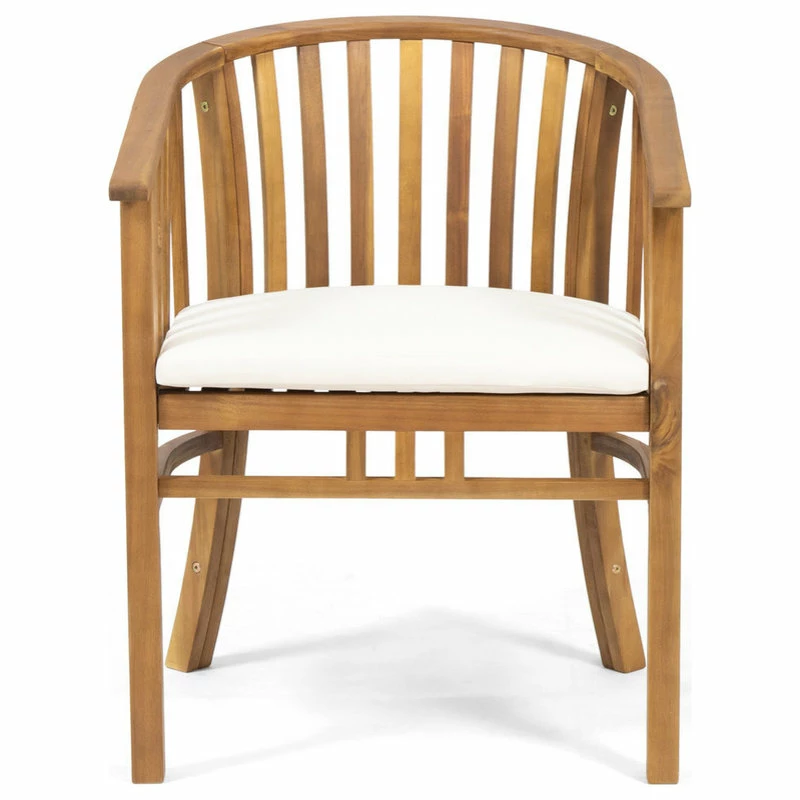Buy ๐ GDFStudio Nola Outdoor Wooden Dining Chairs With Cushions, Set Of 2, Cream, Teak Finish ๐งจ - Image 3