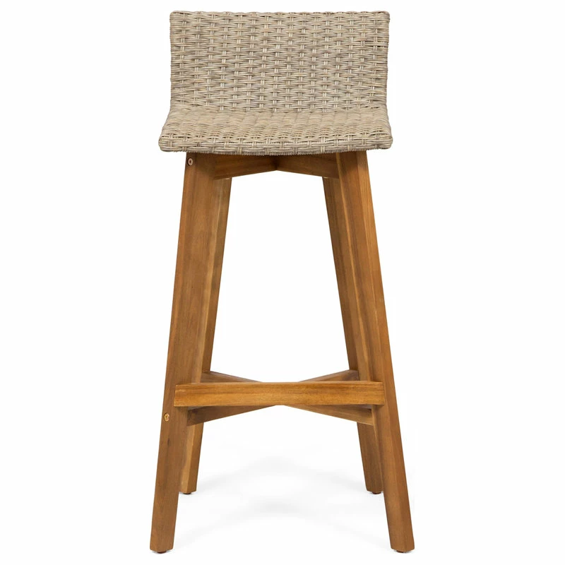 New 🎁 GDFStudio Jessie Outdoor Wood And Wicker Barstool, Set Of 4, Light Brown, Teak Finish 🔔 - Image 6