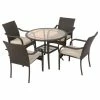 Buy ✔️ GDFStudio GDF Studio Novena Outdoor 5-Piece Brown Wicker Dining With Cushions Set ❤️