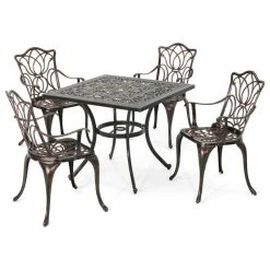 Flash Sale ⭐ GDFStudio GDF Studio Barbara Outdoor 4-Seater Cast Aluminum Square-Table Dining Set 🔥