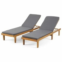 Brand new ❤️ GDFStudio Nancy Oudoor Modern Wood Chaise Lounge With Cushion, Set Of 2, Teak/Dark Gray 🌟