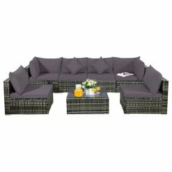 Best Sale 🧨 Costway 7PCS Patio Rattan Furniture Set Sectional Sofa Garden Gray Cushion 👍