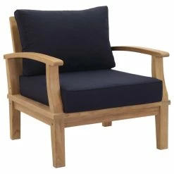 Best reviews of ❤️ LexMod Marina Outdoor Premium Grade A Teak Wood Armchair, Natual Navy 🧨