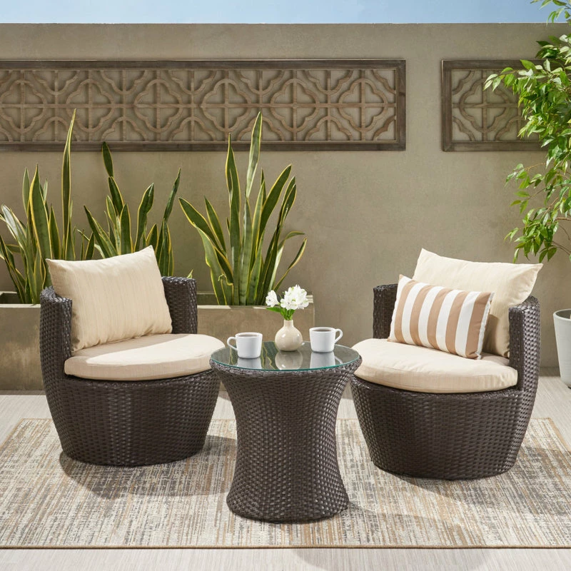 Flash Sale ❤️ GDFStudio Kyoto Outdoor 3-Piece Brown Wicker Chat Set 🧨 - Image 2