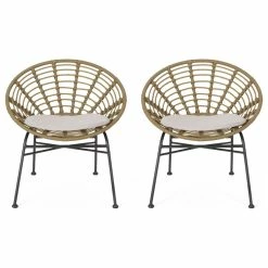 Outlet 😍 GDFStudio Mia Outdoor Wicker Dining Chair With Cushion, Set Of 2, Light Brown, Black, Beig 😍