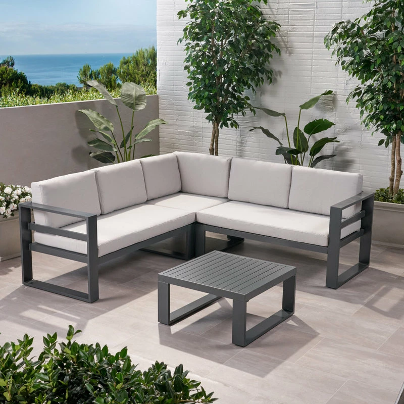 Deals 🤩 GDFStudio Queena Outdoor Aluminum Sofa Sectional With Coffee Table 🧨 - Image 3