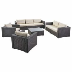 Deals 😉 GDFStudio GDF Studio Samuel Outdoor 7 Seater Wicker Sofa Chat Set With Cushions, Multibrow ✨