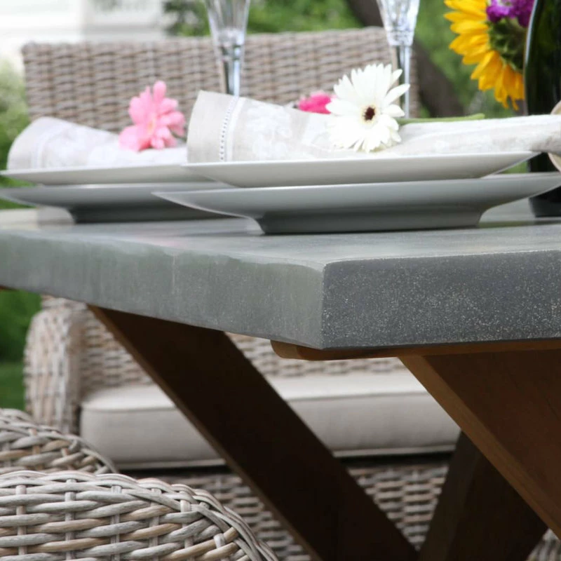 New 🤩 Outdoor Interiors 7-Piece Teak And Ash Gray Wicker Dining Set With Composite Top And Trestle Base 🧨 - Image 3