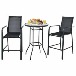 Top 10 🎉 Costway 3 PCS Outdoor Patio Bar Table Stool Set Height Tempered Glass Top ❤️