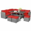 Wholesale 🎁 Costway 7 PCS Patio Rattan Dining Set Sectional Sofa Couch Ottoman Garden Red 🎉