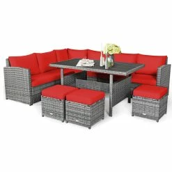 Wholesale 🎁 Costway 7 PCS Patio Rattan Dining Set Sectional Sofa Couch Ottoman Garden Red 🎉