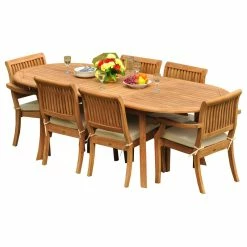 Hot Sale 😀 Teak Deals 7-Piece Teak Dining Set, 94" Ext Oval, 6 Arbor Stacking Arm/Armless Chairs 🌟