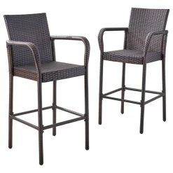 Promo 🧨 GDFStudio GDF Studio Stewart Outdoor Brown Wicker Bar Stool, Set Of 2 🔥