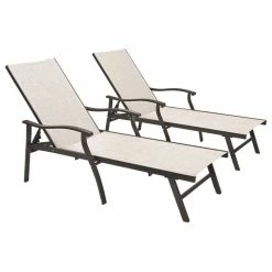 Cheap 👏 Crestlive Products Outdoor Patio Aluminum Adjustable Chaise Lounge Chair With Arms (Set Of 2), Beig 🧨