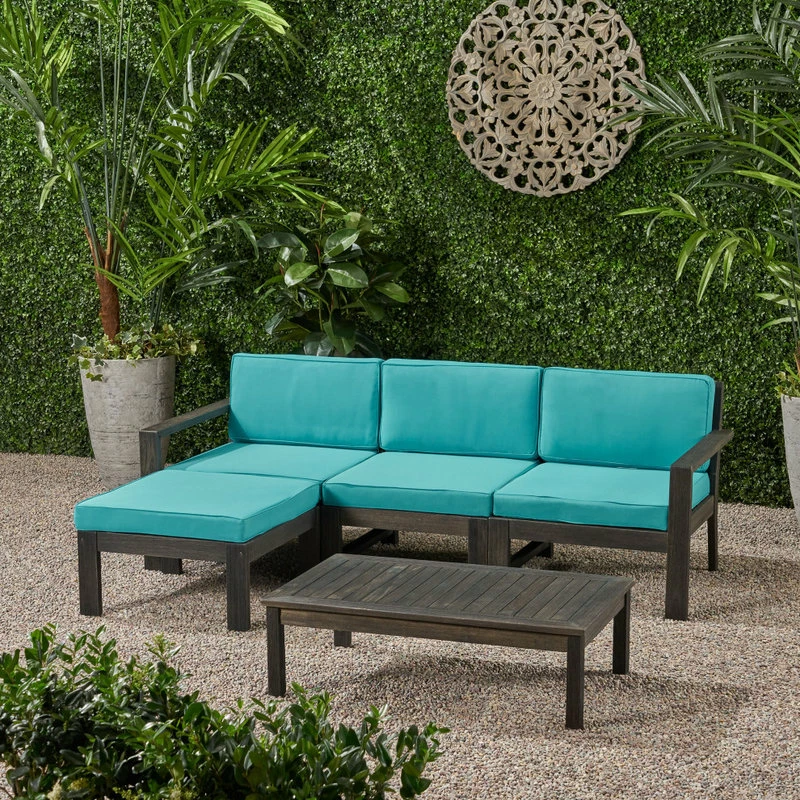 Cheap ๐ GDFStudio Makayla Ana Outdoor 3 Seater Acacia Wood Sofa Sectional With Cushions, Teal ๐ - Image 4