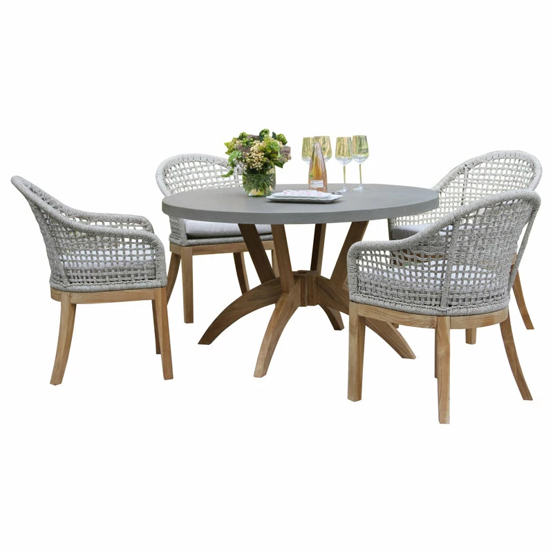Best deal 👍 Outdoor Interiors 5-Piece Nautical Teak, Rope And Composite Round Dining Set With Sunbrella 🌟 - Image 11