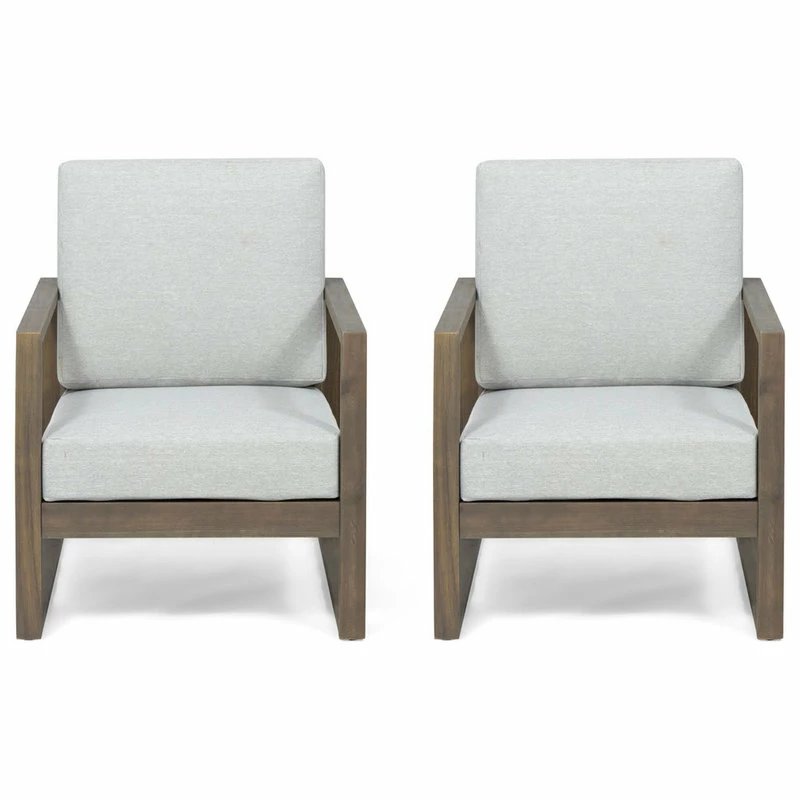 Best deal 🔥 GDFStudio Mavis Outdoor Acacia Wood Club Chair With Cushions, Set Of 2, Gray 🎉 - Image 2