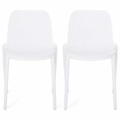 Hot Sale 🥰 GDFStudio Tafton Outdoor Stacking Dining Chair, Set Of 2, White ⌛
