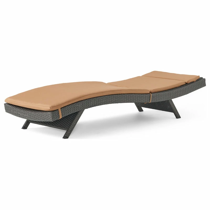 Flash Sale ❤️ GDFStudio GDF Studio Nassau Outdoor Gray Wicker Adjustable Chaise Lounge, Caramel Cushion ✔️ - Image 7