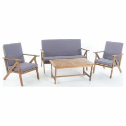 Flash Sale ✨ GDFStudio GDF Studio 4-Piece Manarola Outdoor Natural Wood Finish Chat Set With Cushions 👏
