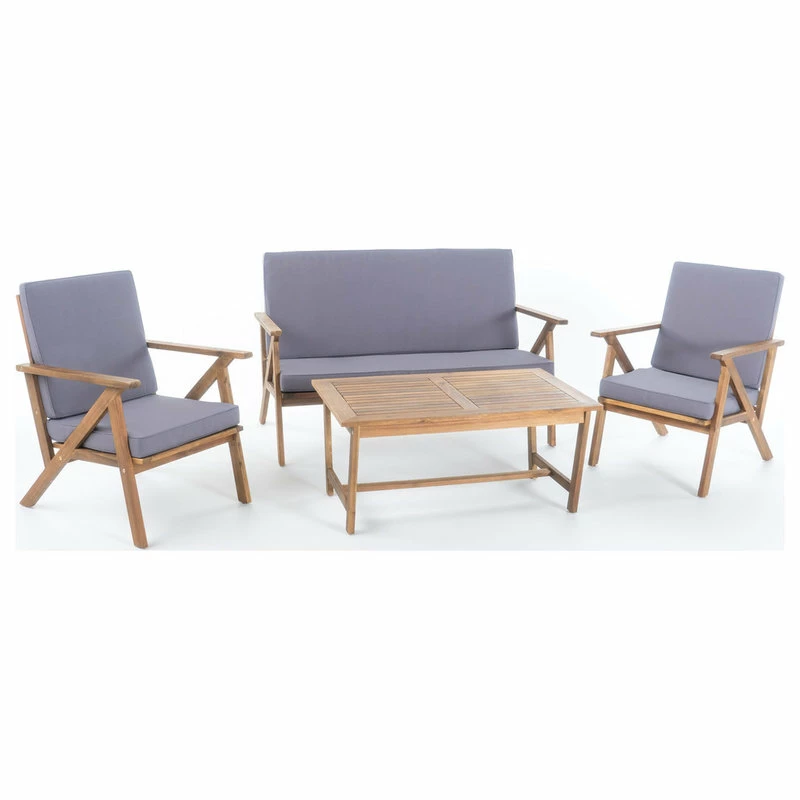 Flash Sale ✨ GDFStudio GDF Studio 4-Piece Manarola Outdoor Natural Wood Finish Chat Set With Cushions 👏