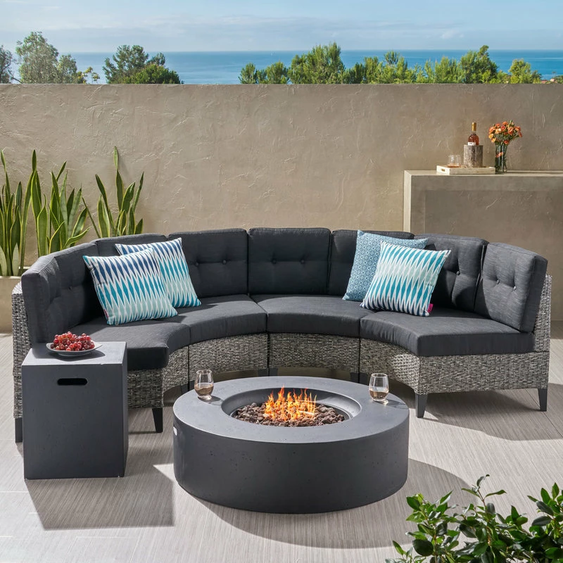 New 💯 GDFStudio GDF Studio 6-Piece Nessett Outdoor Black Wicker Half Round Sofa, Dark Gray 🔥 - Image 2